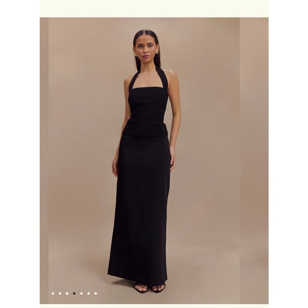 Meshki Bertie Peplum Halter Maxi Dress Black Size S